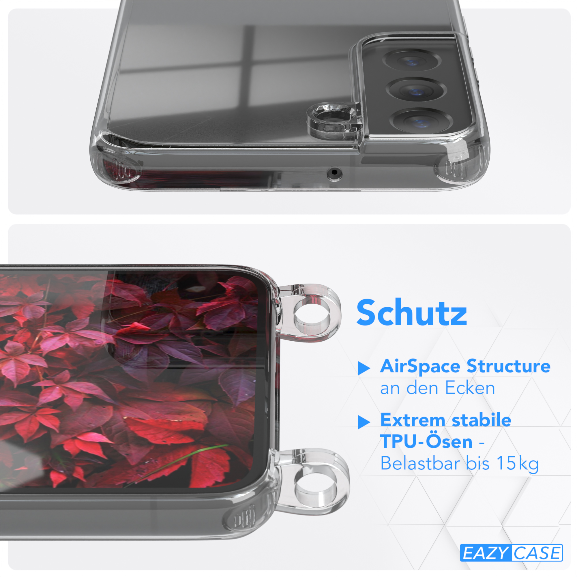 EAZY CASE + Burgundy Handyhülle Karabiner, breiter mit Galaxy Umhängetasche, Rot S22 Transparente 5G, Samsung, / Kordel Beere