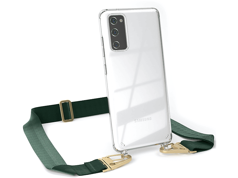 EAZY CASE Transparente Handyhülle mit + S20, Gold Dunkel Kordel breiter Galaxy Grün Karabiner, Samsung, Umhängetasche, 