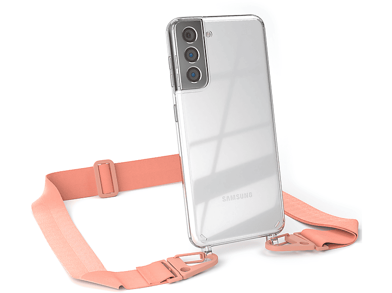 breiter Coral Altrosa Handyhülle Samsung, Galaxy Transparente CASE Kordel S21 Karabiner, / 5G, + Umhängetasche, mit EAZY