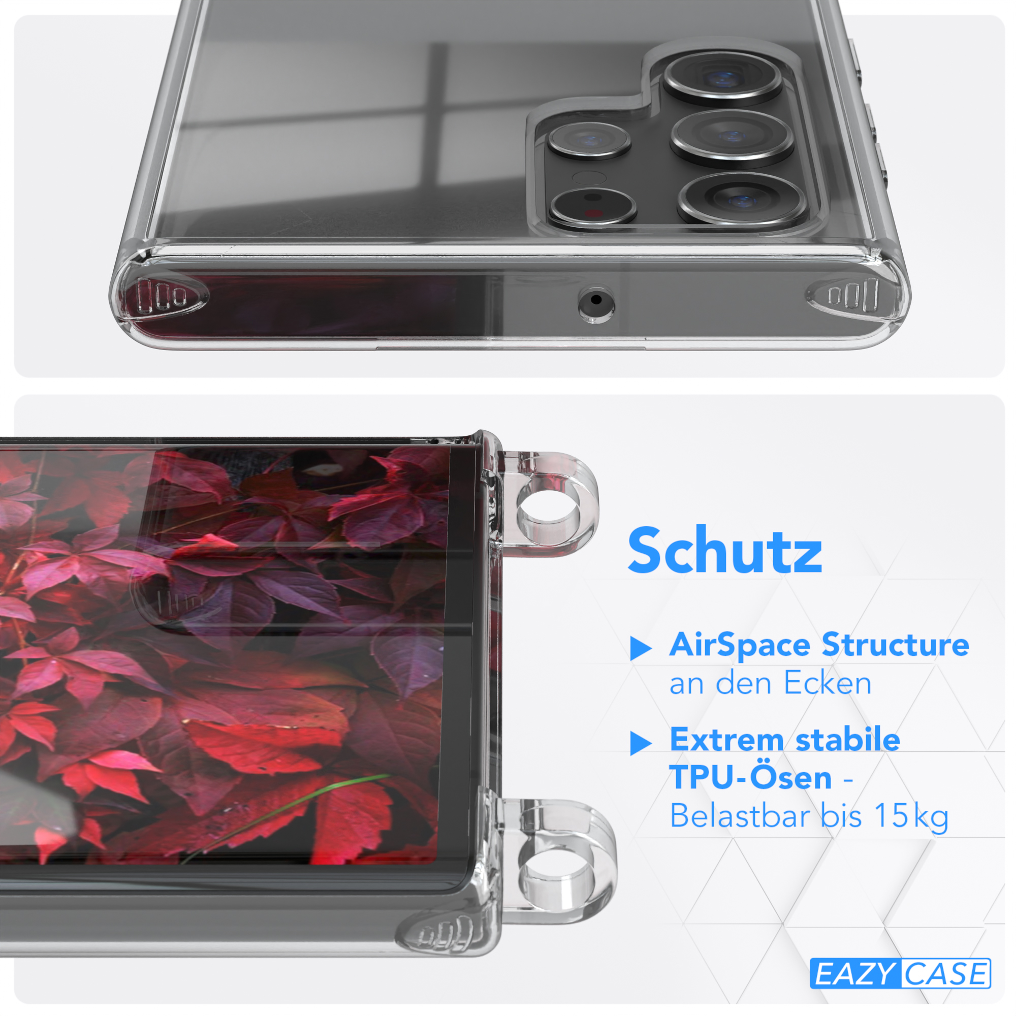 EAZY CASE S22 Rot / breiter 5G, Beere + Transparente Handyhülle Galaxy Umhängetasche, Samsung, mit Ultra Karabiner, Kordel Burgundy