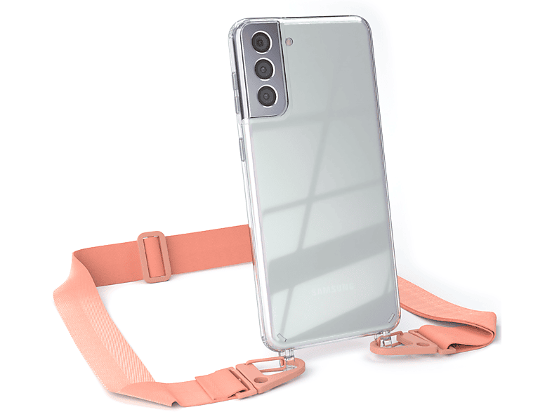 breiter Umhängetasche, Handyhülle Karabiner, Altrosa EAZY Samsung, Plus + CASE Coral Kordel / S21 Transparente mit Galaxy 5G,