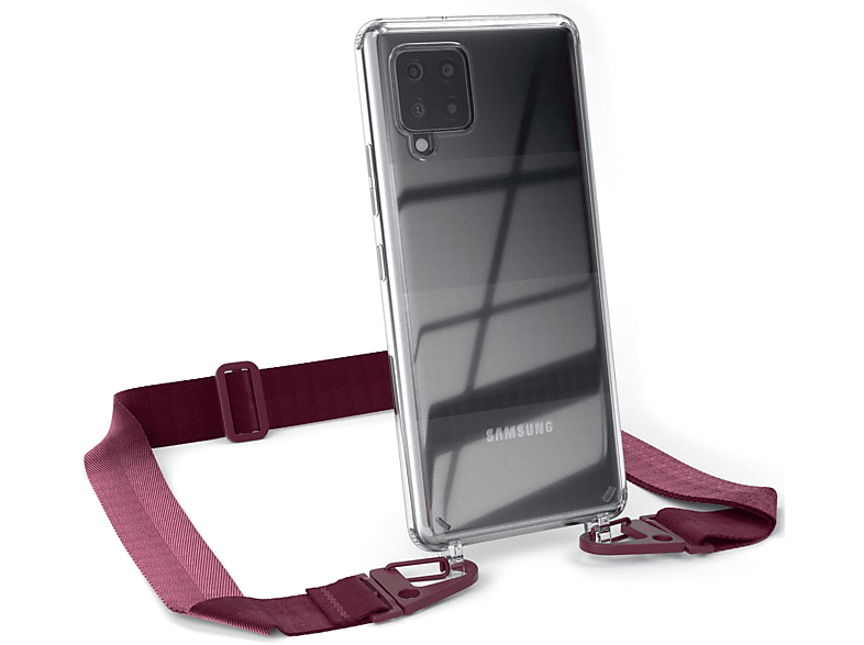 EAZY CASE Transparente Handyhülle mit / Galaxy Burgundy Beere Samsung, Rot + 5G, Umhängetasche, Kordel A42 Karabiner, breiter