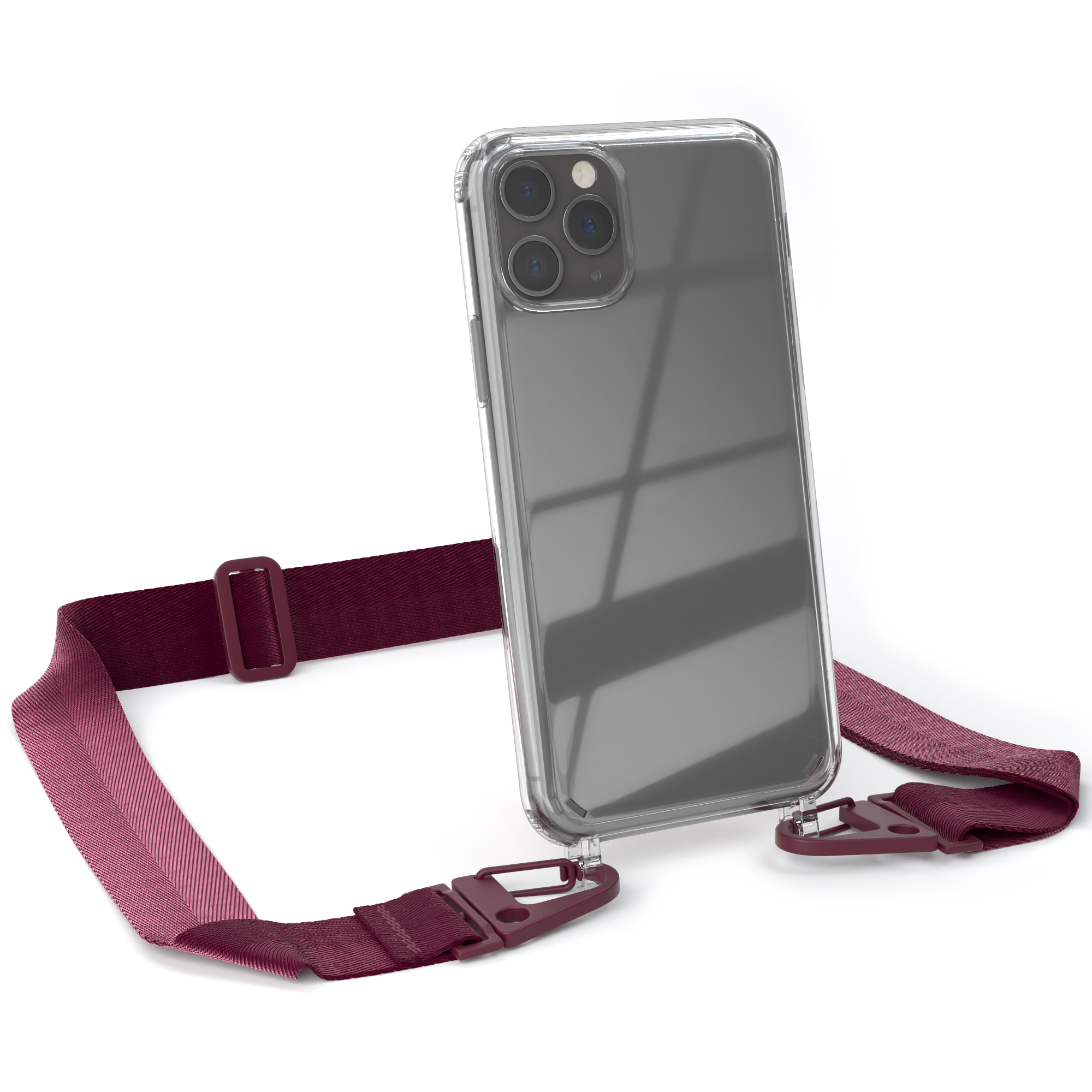 Umhängetasche, Beere Pro, mit Handyhülle 11 CASE Transparente Kordel iPhone + Karabiner, breiter EAZY Burgundy Rot Apple, /