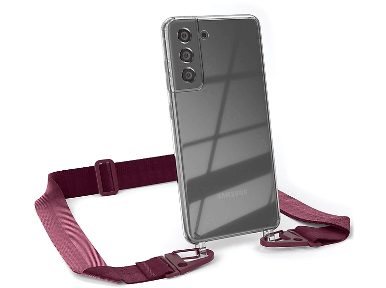 EAZY CASE Rot Beere Galaxy Samsung, Transparente S21 + Umhängetasche, / Burgundy Karabiner, Handyhülle breiter mit FE 5G, Kordel