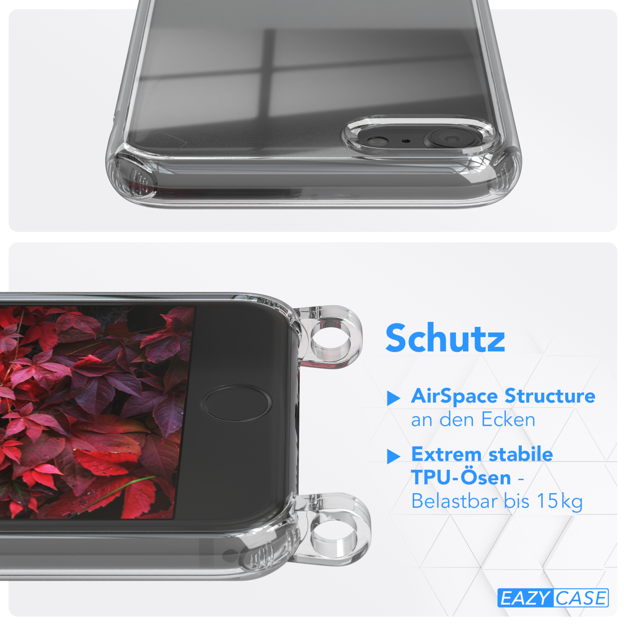 EAZY CASE Transparente Handyhülle mit / SE Kordel / 8, 2020, SE Apple, 7 iPhone iPhone Karabiner, / + breiter Beere Umhängetasche, 2022 Rot Burgundy