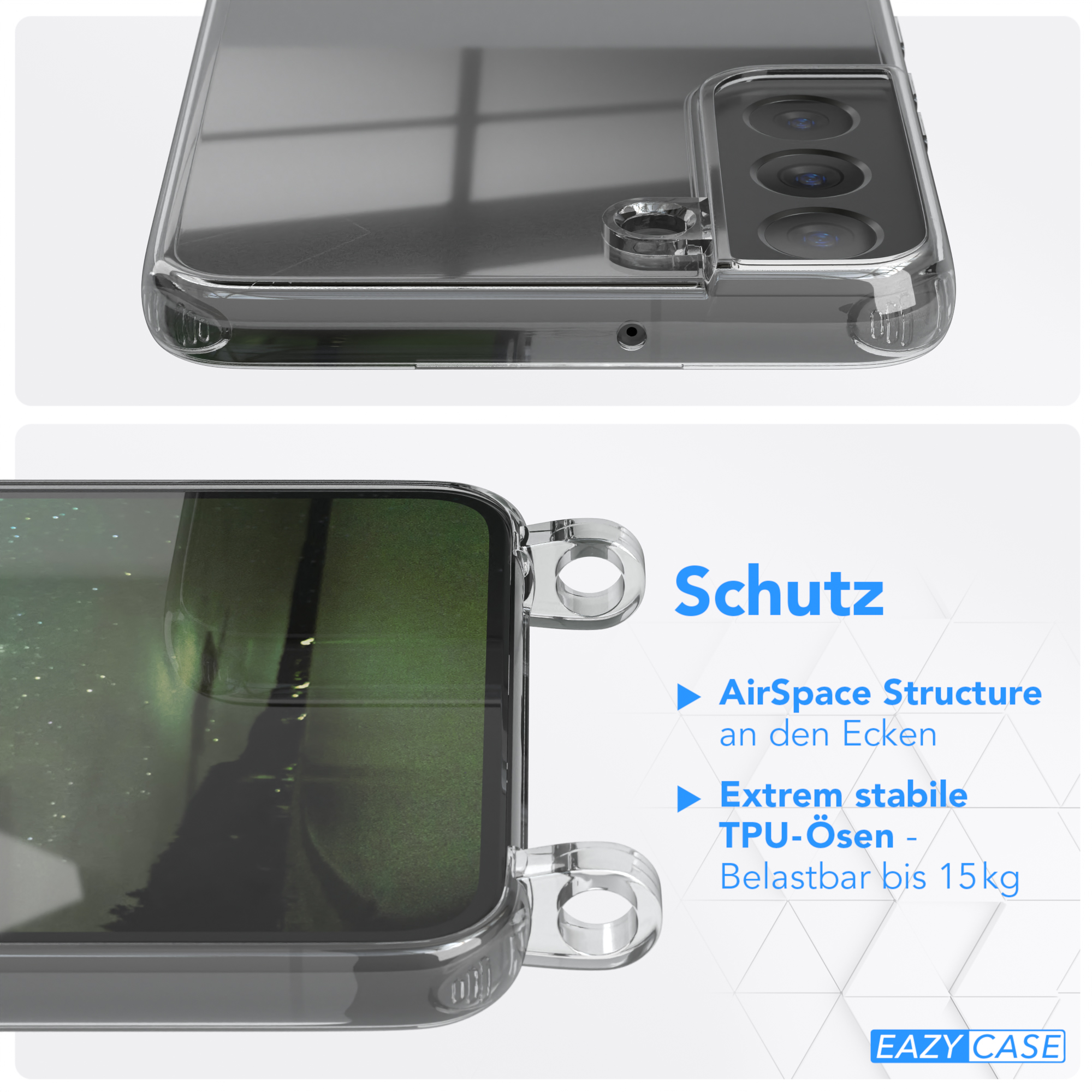 EAZY CASE Transparente mit Kordel Dunkel Grün Umhängetasche, breiter Galaxy Handyhülle S22 + Samsung, Plus 5G, / Gold Karabiner