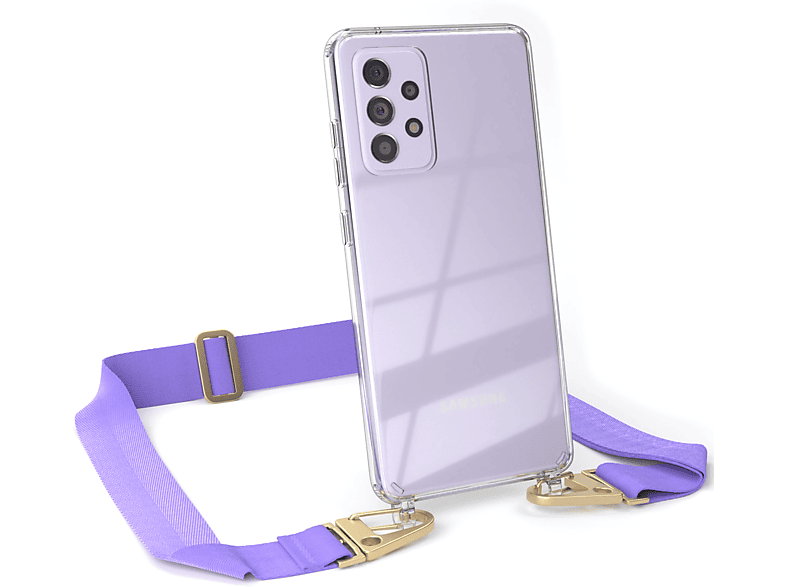 EAZY Flieder Handyhülle A52 + CASE Transparente A52s / Umhängetasche, A52 mit Samsung, 5G, Galaxy breiter 5G / Gold / Karabiner, Kordel