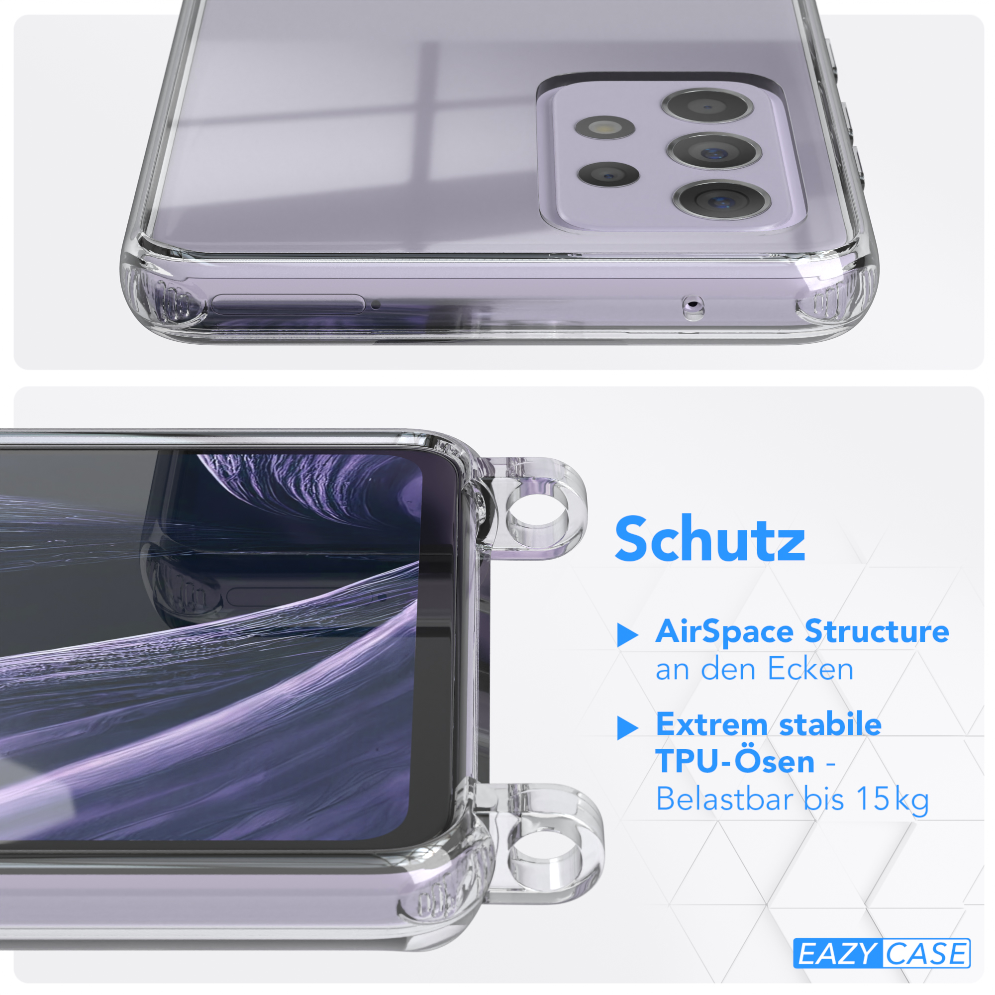 Nahaufnahme einer Handyhülle mit Telefon im Inneren, mit Schutzdetails.
