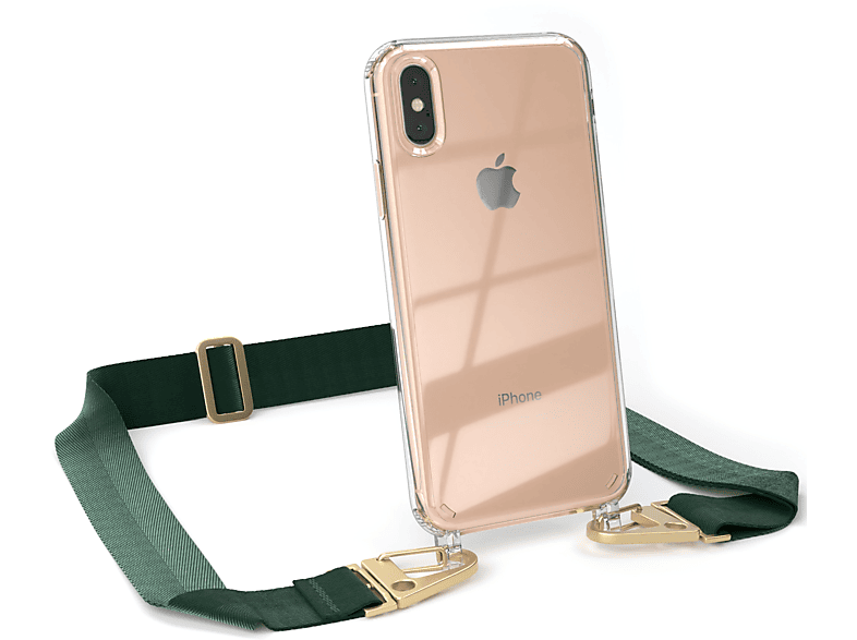 EAZY CASE breiter + Grün mit Umhängetasche, Transparente / Kordel iPhone XS Dunkel Apple, Gold Handyhülle Karabiner, Max,