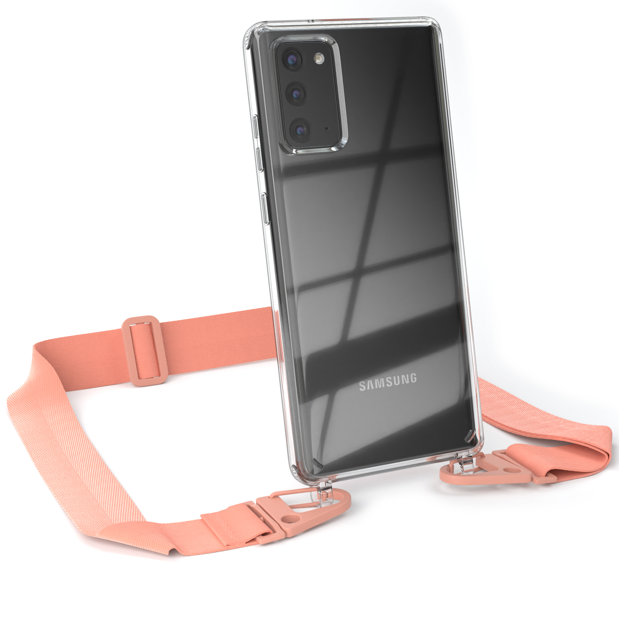 Karabiner, 5G, Altrosa Transparente Samsung, mit 20 20 Handyhülle Coral Note Note / Umhängetasche, + CASE Kordel breiter Galaxy EAZY /