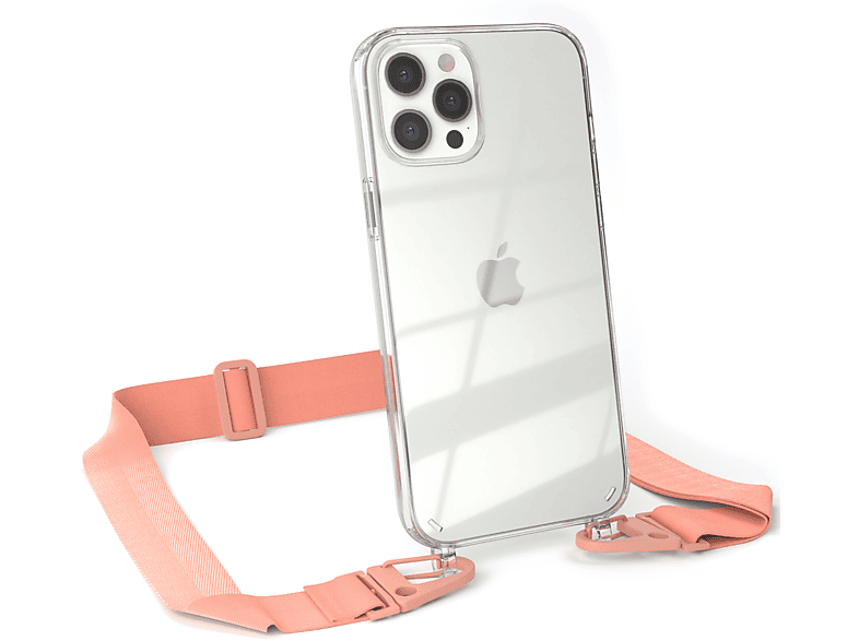 Max, Handyhülle Umhängetasche, CASE EAZY mit Pro + 12 Kordel breiter iPhone / Karabiner, Altrosa Transparente Coral Apple,