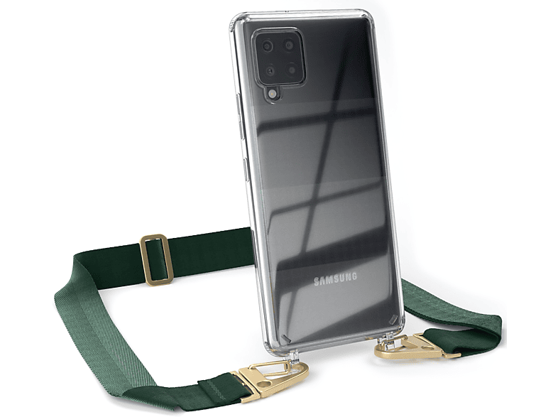 EAZY CASE Gold Dunkel breiter Transparente + Handyhülle Samsung, Umhängetasche, Galaxy Grün / 5G, Kordel mit Karabiner, A42