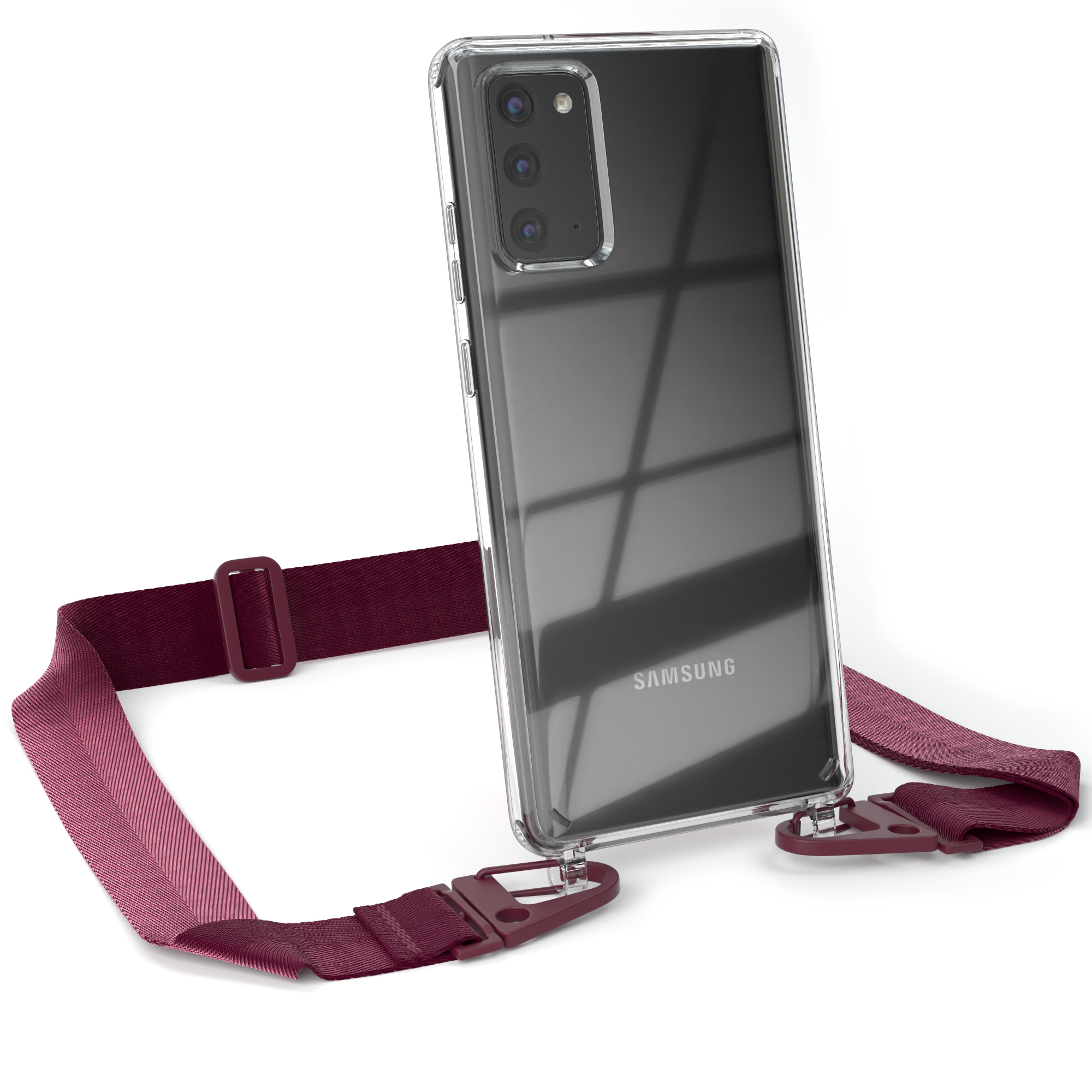 + Umhängetasche, Beere EAZY Note / CASE Kordel Samsung, Rot Galaxy 20 breiter mit Note Handyhülle Burgundy Transparente 5G, / 20 Karabiner,