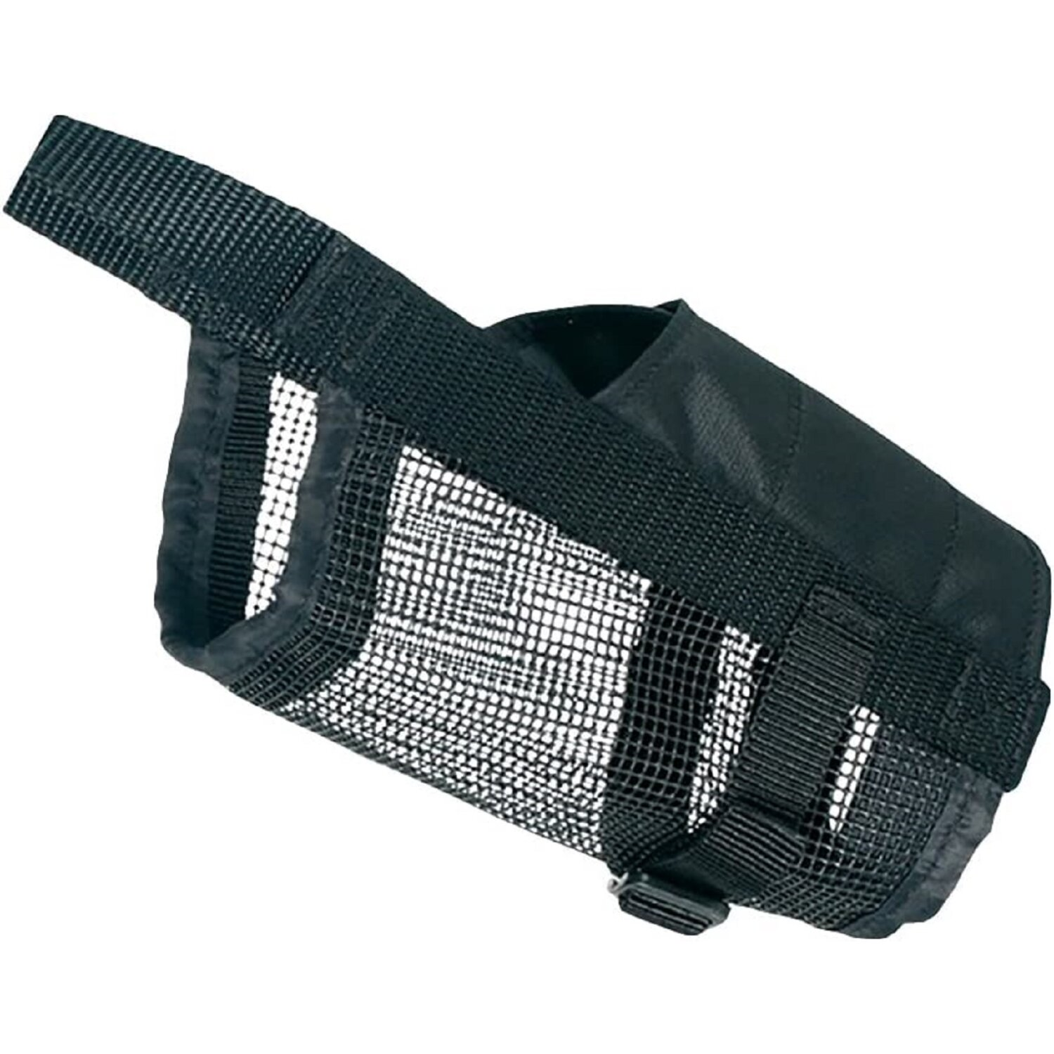 Schwarze Hundeschnauze mit Netzfront und verstellbaren Riemen.