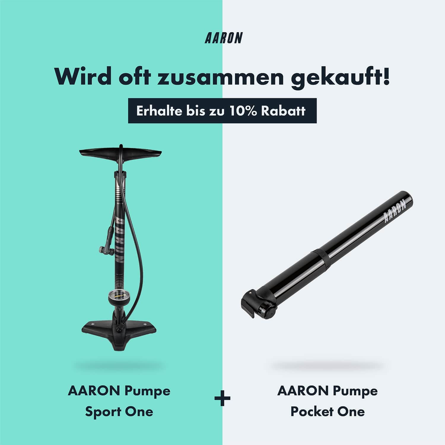 Das Bild zeigt zwei Fahrradpumpen. Eine ist schwarz und groß, die andere kleiner und schwarz.