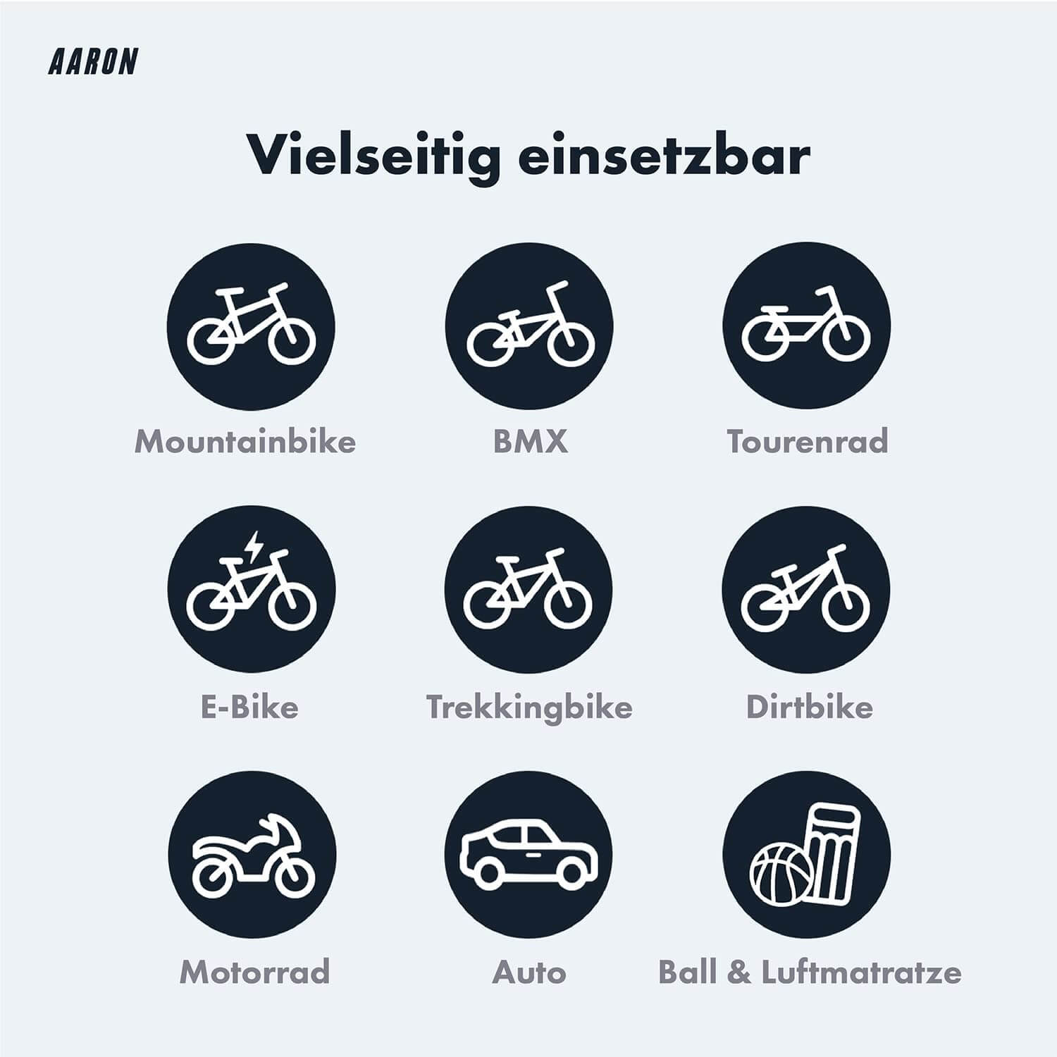 Symbole verschiedener Fahrräder: Mountainbike, BMX, Tourenrad, E-Bike, Trekkingrad, Dirtbike usw.
