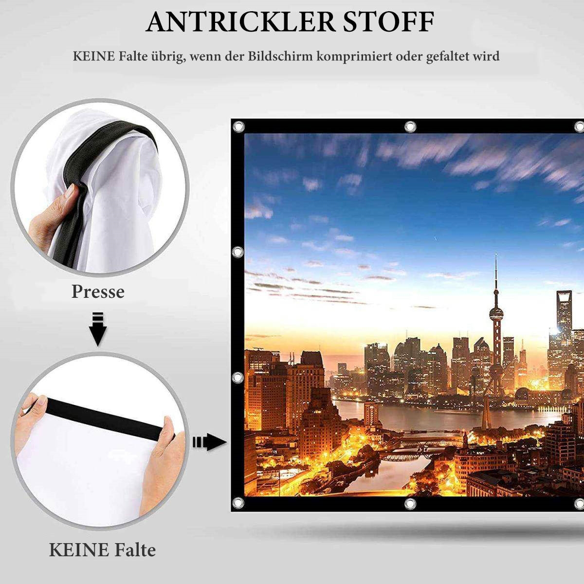 Leinwand mit Skyline und Text "KEINE Falte".
