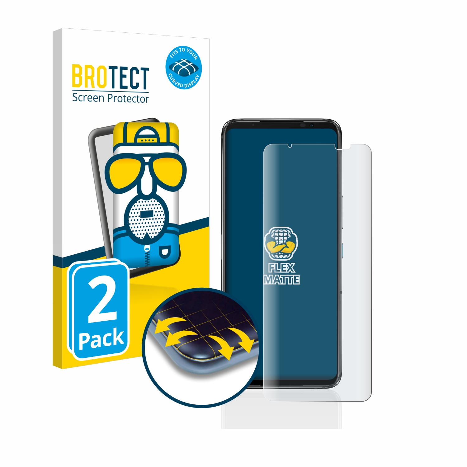 2x ASUS Ultimate) Flex BROTECT matt Schutzfolie(für 7 Curved 3D Full-Cover ROG Phone