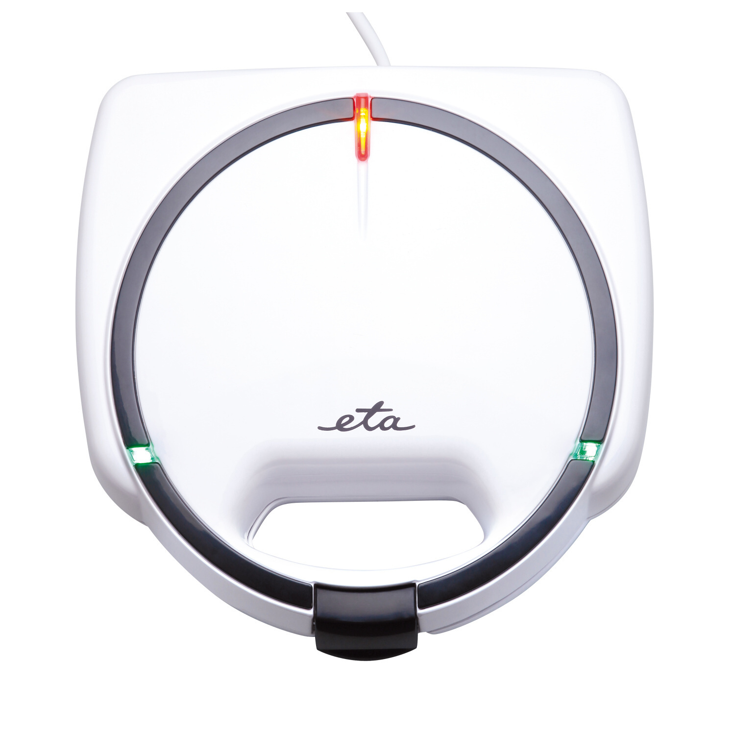 Biała gofrownica ETA z czerwoną i dwoma zielonymi lampkami, czarnymi akcentami i logo.