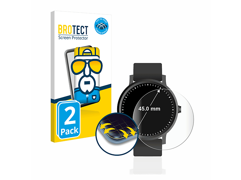 BROTECT 2x Flex Full-Cover 3D Curved Schutzfolie(für Universal Kreisrunde Displays (ø: 45 mm))