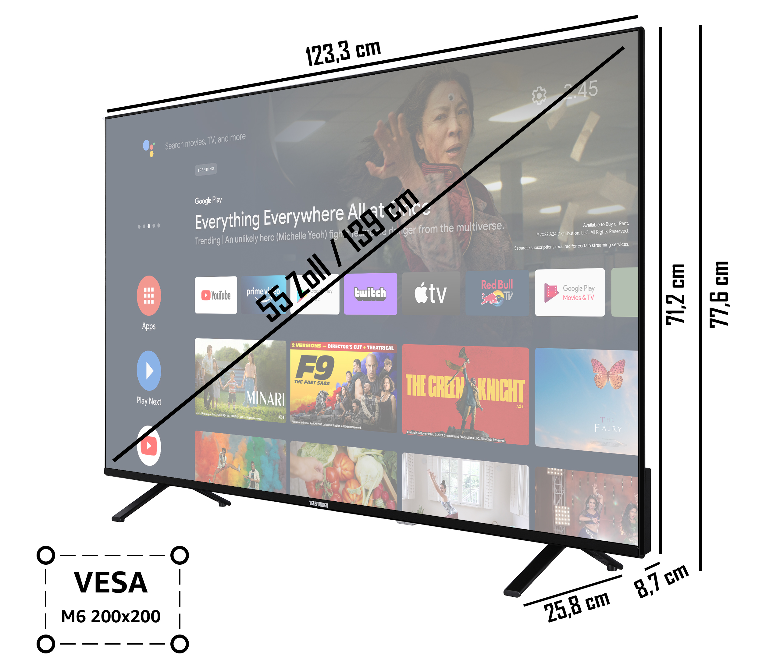 55 SMART XU55AN751S UHD LED 4K, TV TV) cm, 139 TELEFUNKEN (Flat, / Zoll