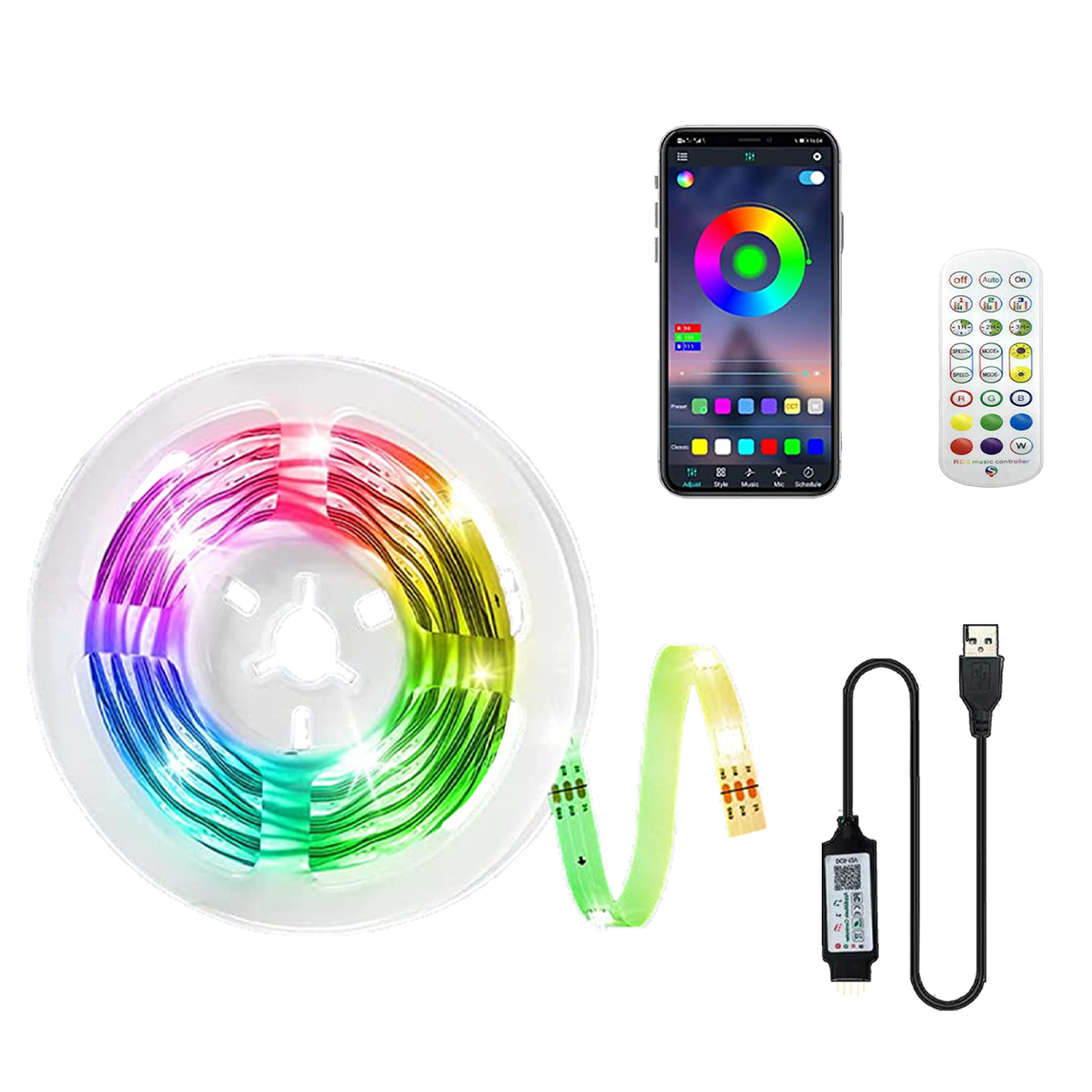 LAMON 3M Lichtleiste, LED-Licht, IP65 LED Lichtband Stripe Fernbedienung, Leuchtstreifen, Fernbedienung APP, + 3M Bluetooth Mit farbig Wasserdicht