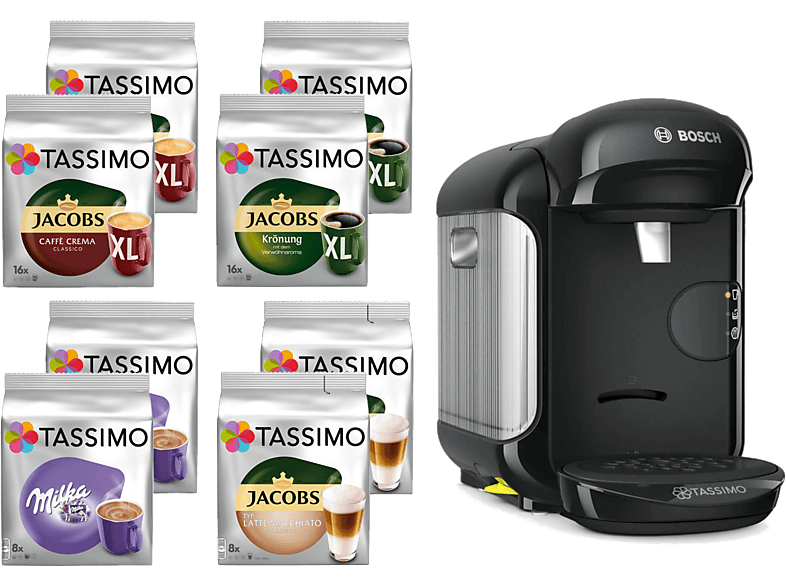 TASSIMO AktionsPaket 8 Packungen Kaffeespezialitäten (4 Sorten) + Vivy