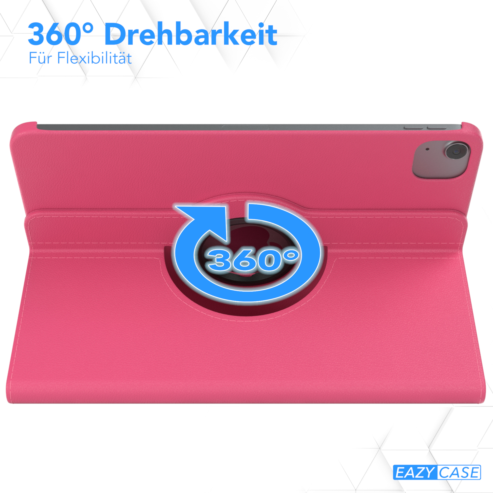 Rosa Tablethülle mit drehbarem 360-Grad-Ständer.