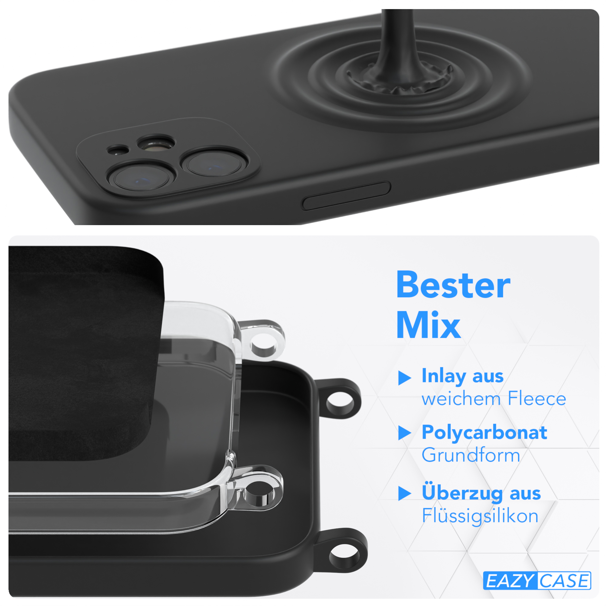 Nahaufnahme einer Handyhülle mit Magnetring. Die Hülle hat eine schwarze Außenseite und eine klare Innenseite.