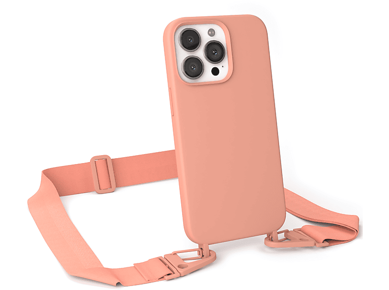 EAZY CASE Handy Kette Breit mit Karabiner Premium Silikon Hülle, Umhängetasche, Apple, iPhone 13 Pro, Altrosa / Coral