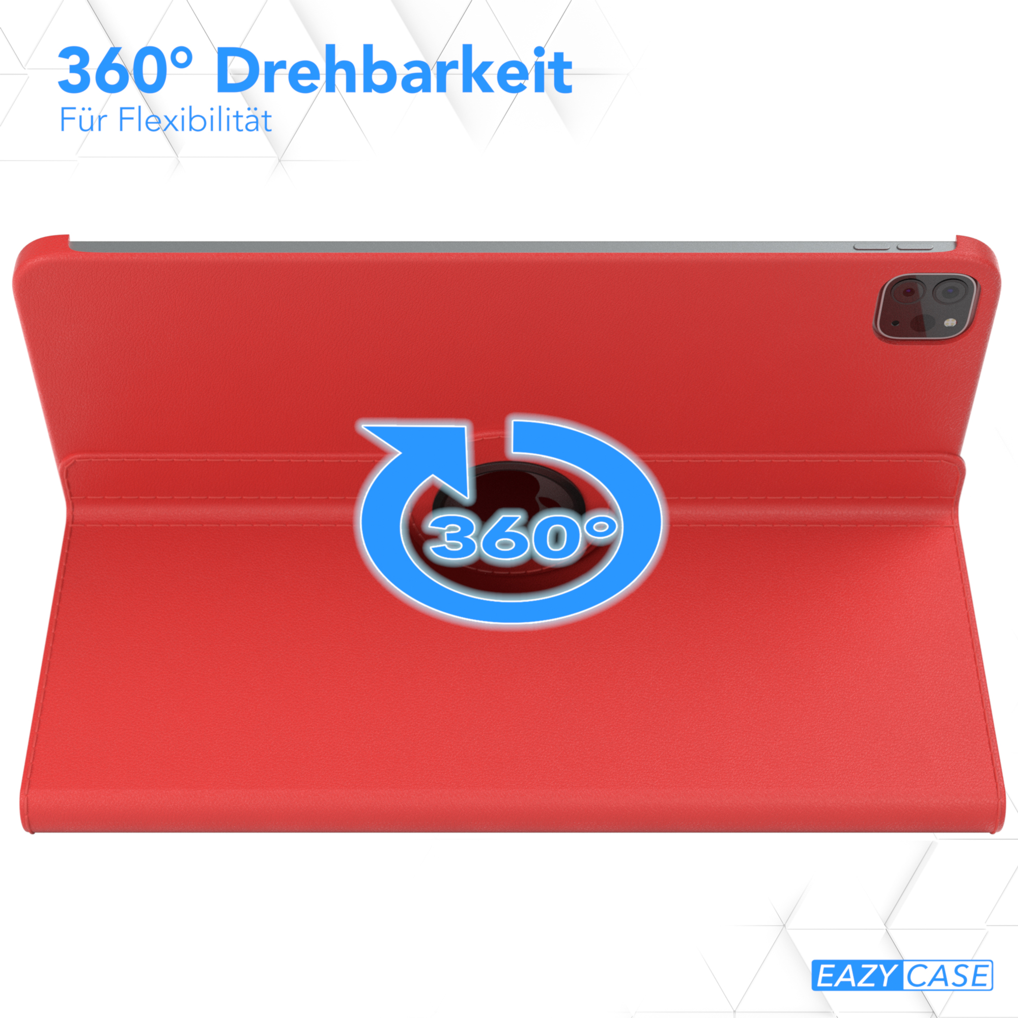 Rote Tablet-Hülle mit 360-Grad-Drehfunktion, Pfeilsymbol.