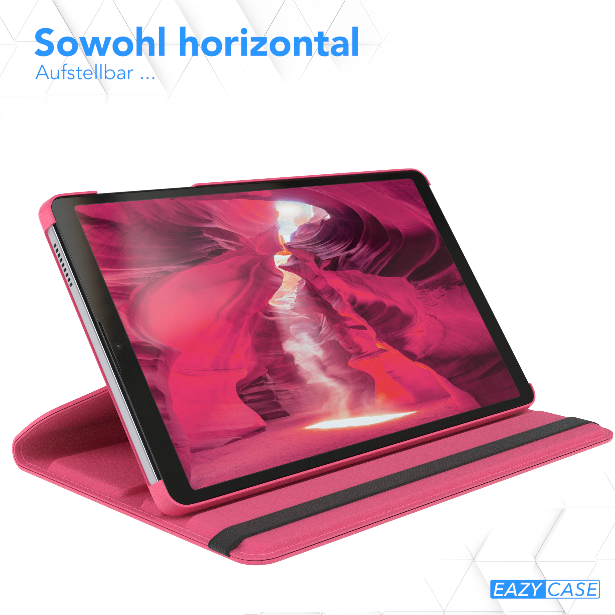 Rosa Tablet in einer rosa Hülle mit dem Text 'EAZY CASE'.