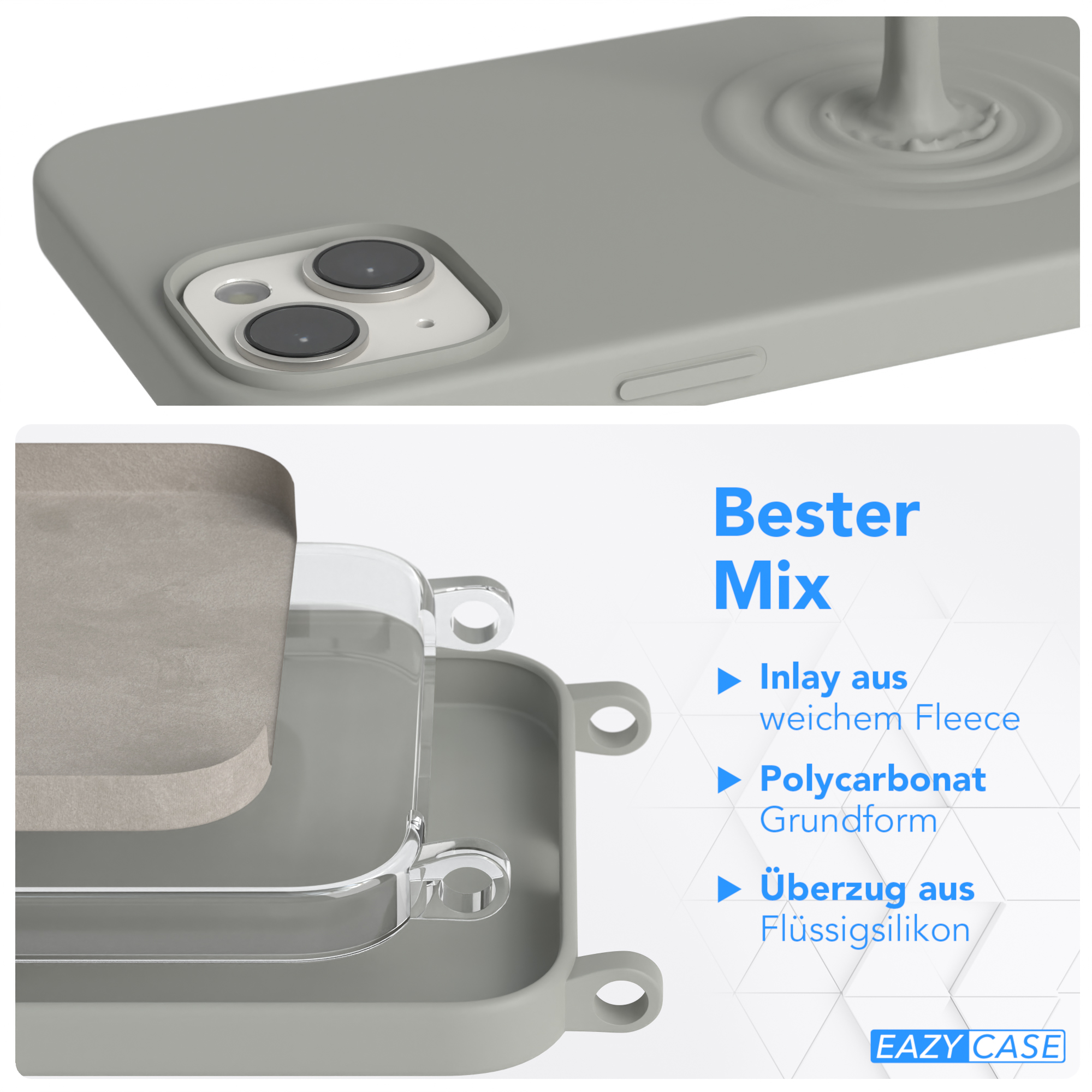 Handyhülle mit grauem und klarem Design, mit Text 'Bester Mix'.
