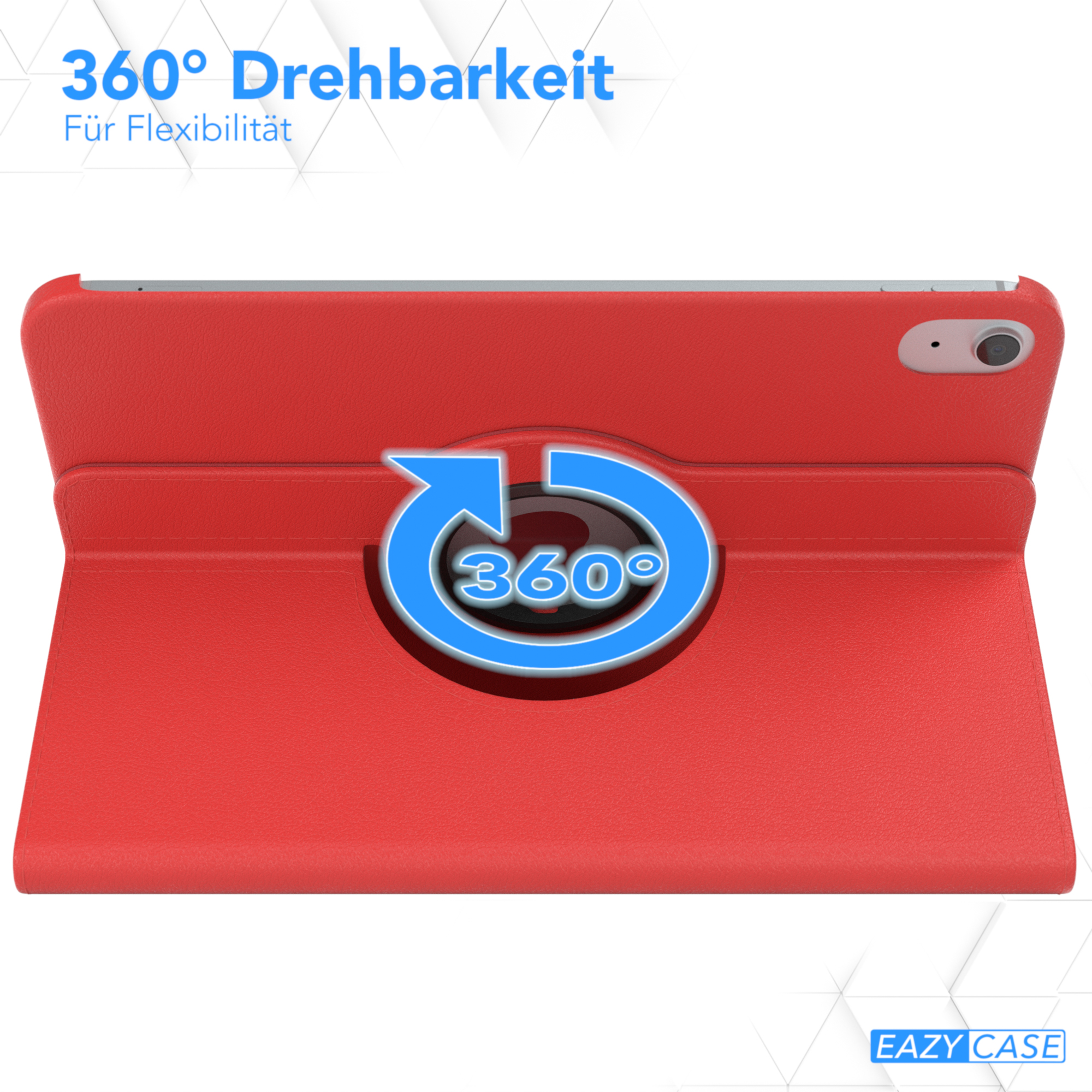 Rote Tablet-Hülle mit 360-Grad-Drehfunktion. Der Hintergrund ist weiß.