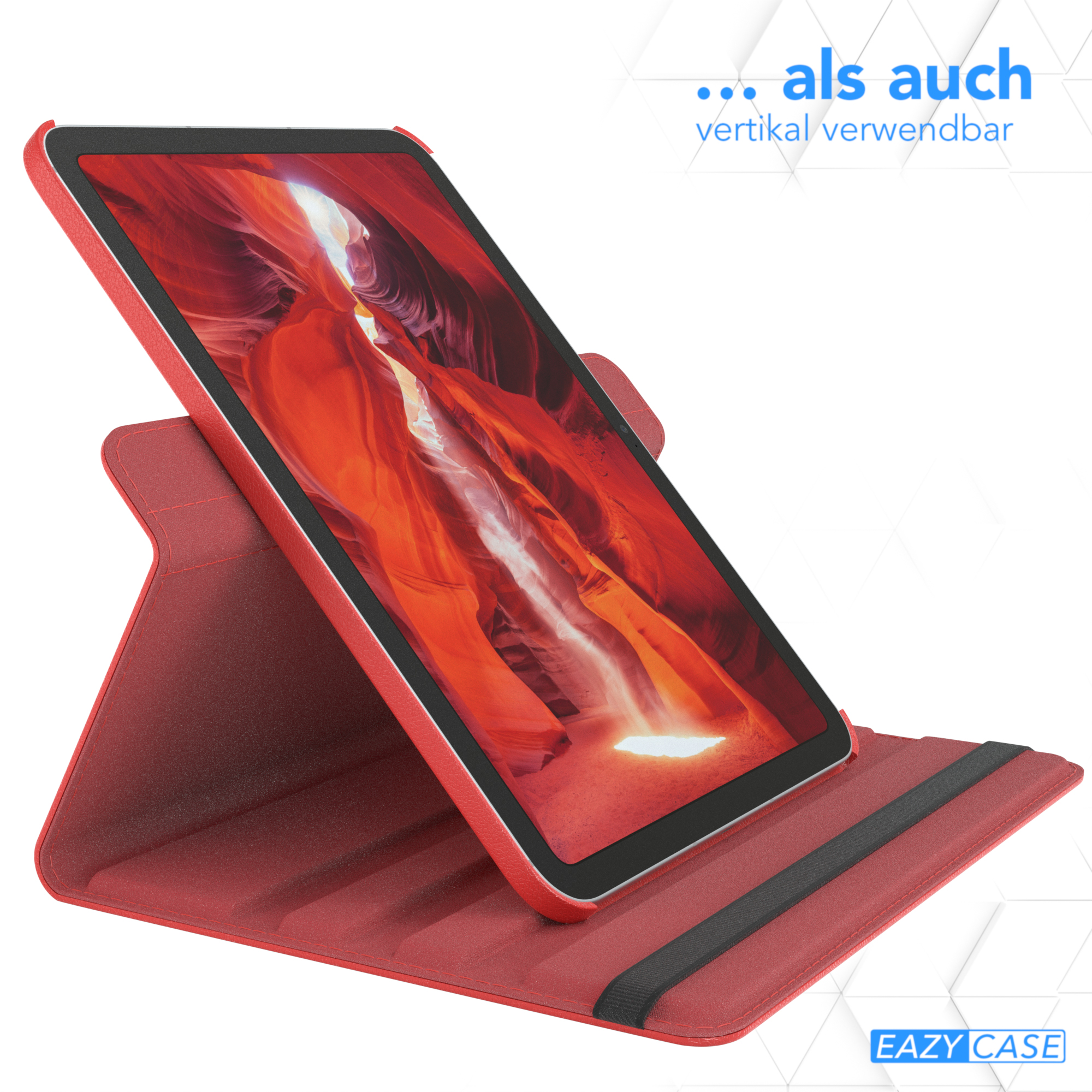 Tablet in rotem Case; zeigt eine Canyon-Landschaft.