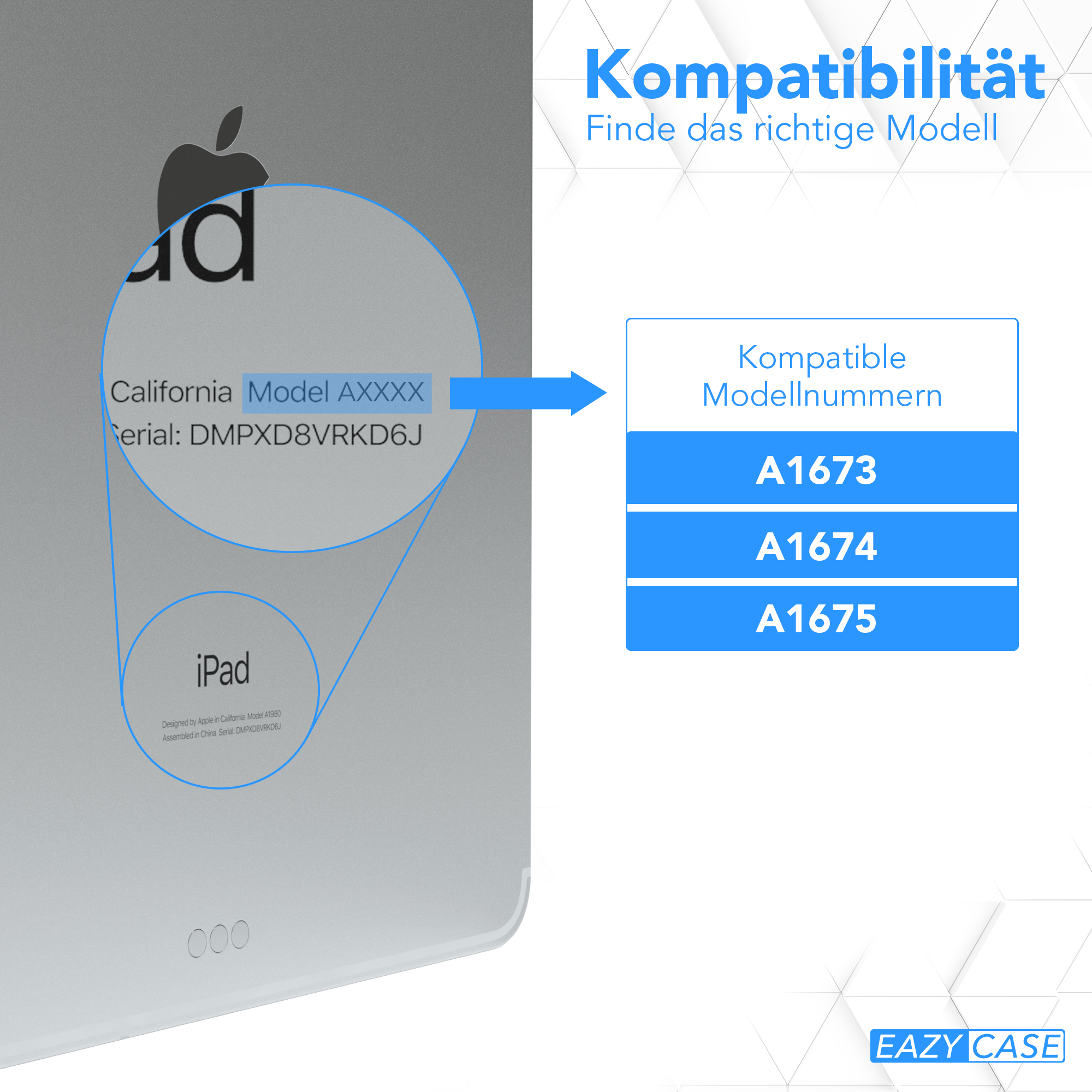 iPad-Detail mit Modell- und Seriennummer, mit kompatiblen Modellnummern.