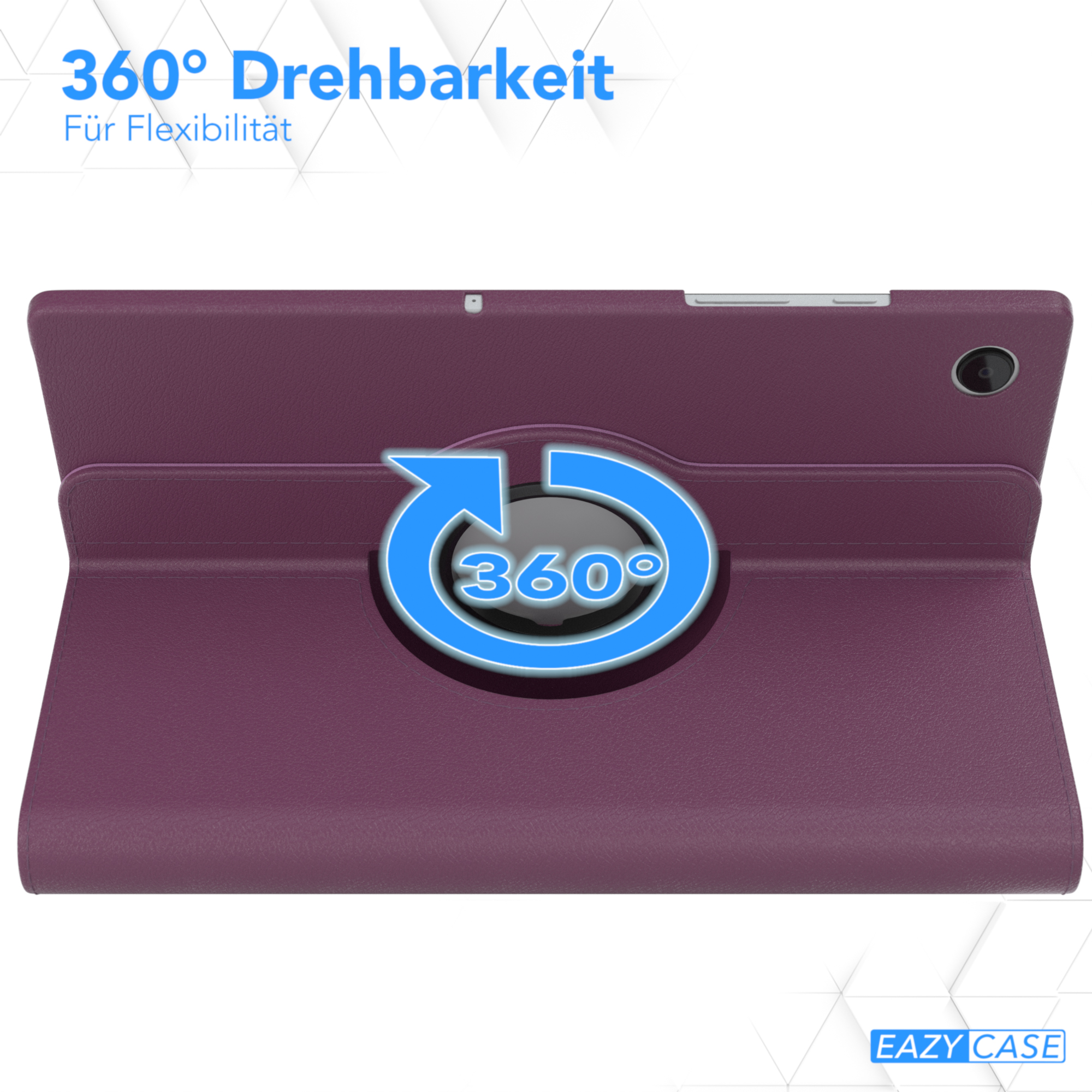 Lila Tablet-Hülle mit einem 360°-Pfeil.