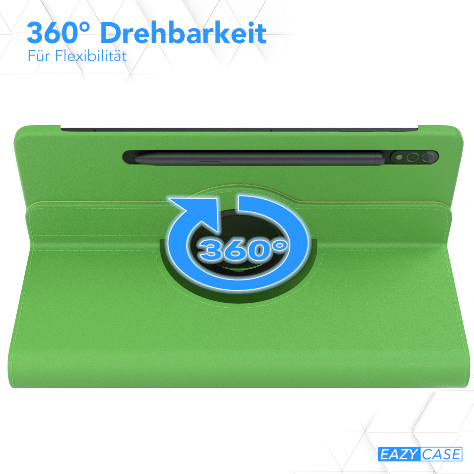 Grüne Tablet-Hülle mit 360-Grad-Drehfunktion.