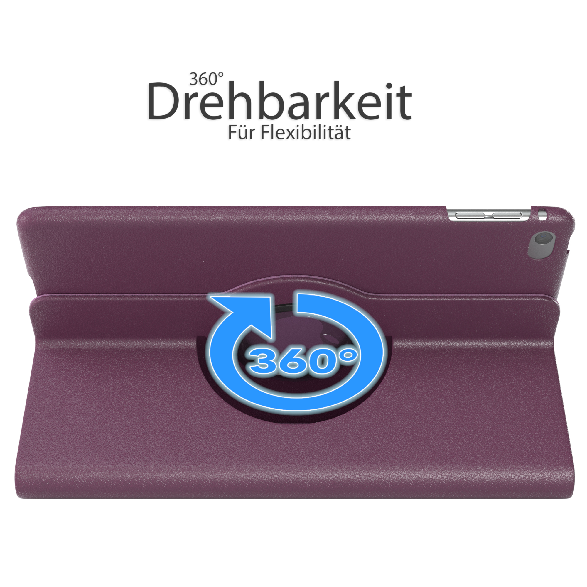 Lila Tablet-Hülle mit 360-Grad-Drehfunktion.