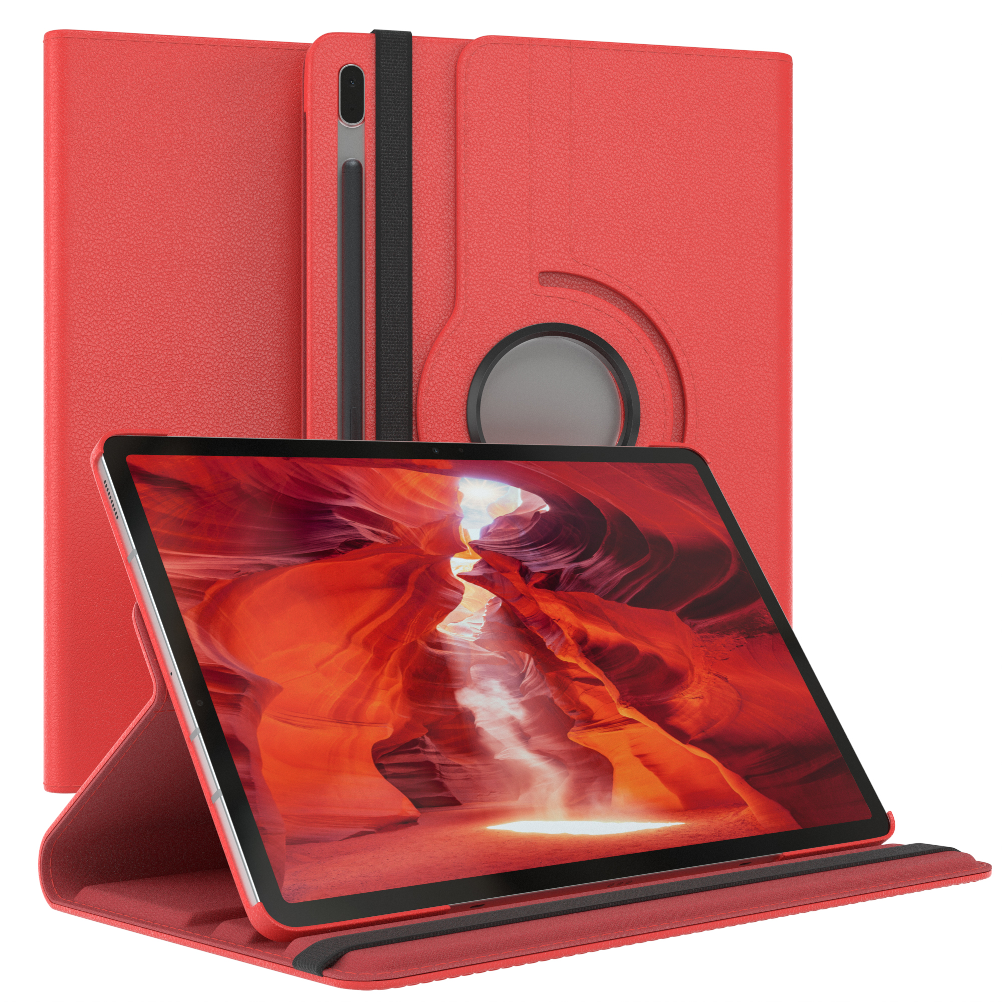 EAZY CASE Schutzhülle Rotationcase für Samsung Kunstleder, 5G Galaxy / Rot Bookcover FE 12.4\
