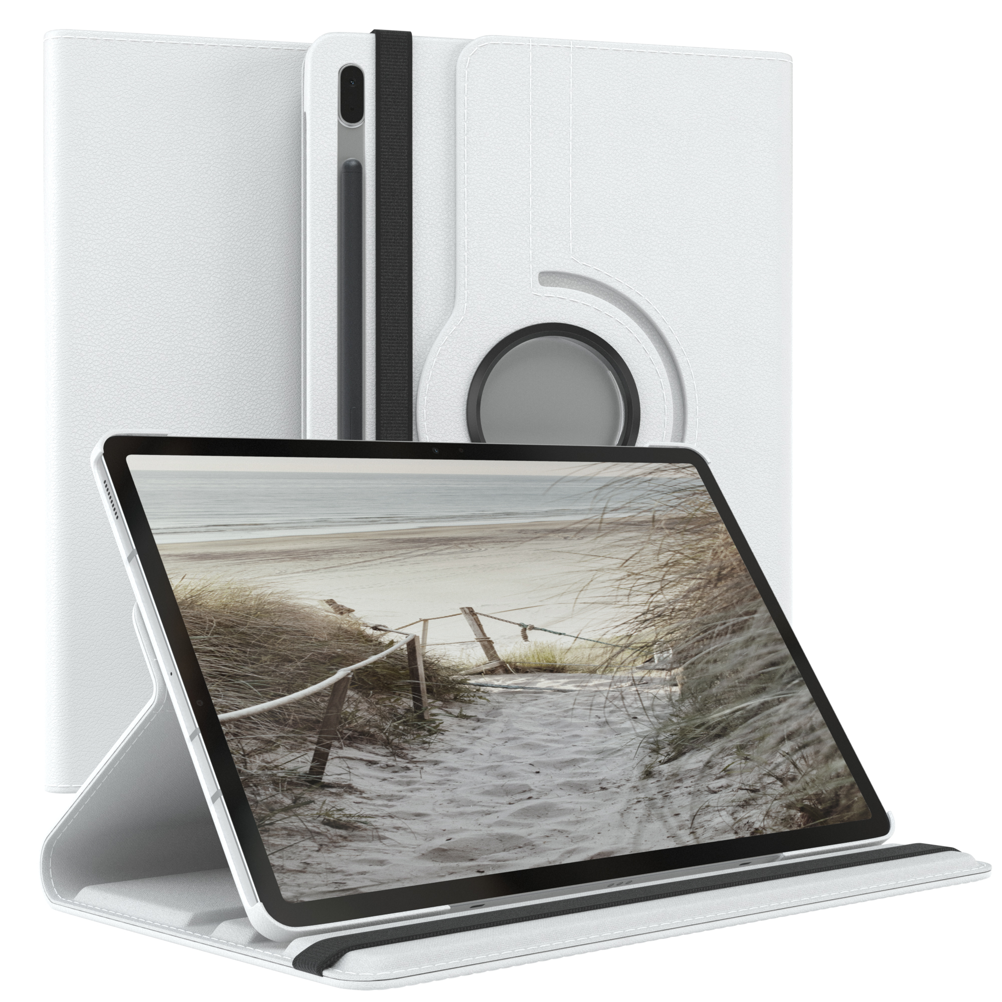 EAZY CASE Schutzhülle Bookcover / Galaxy Kunstleder, Tablethülle Rotationcase Weiß 5G für Samsung S7 12.4\