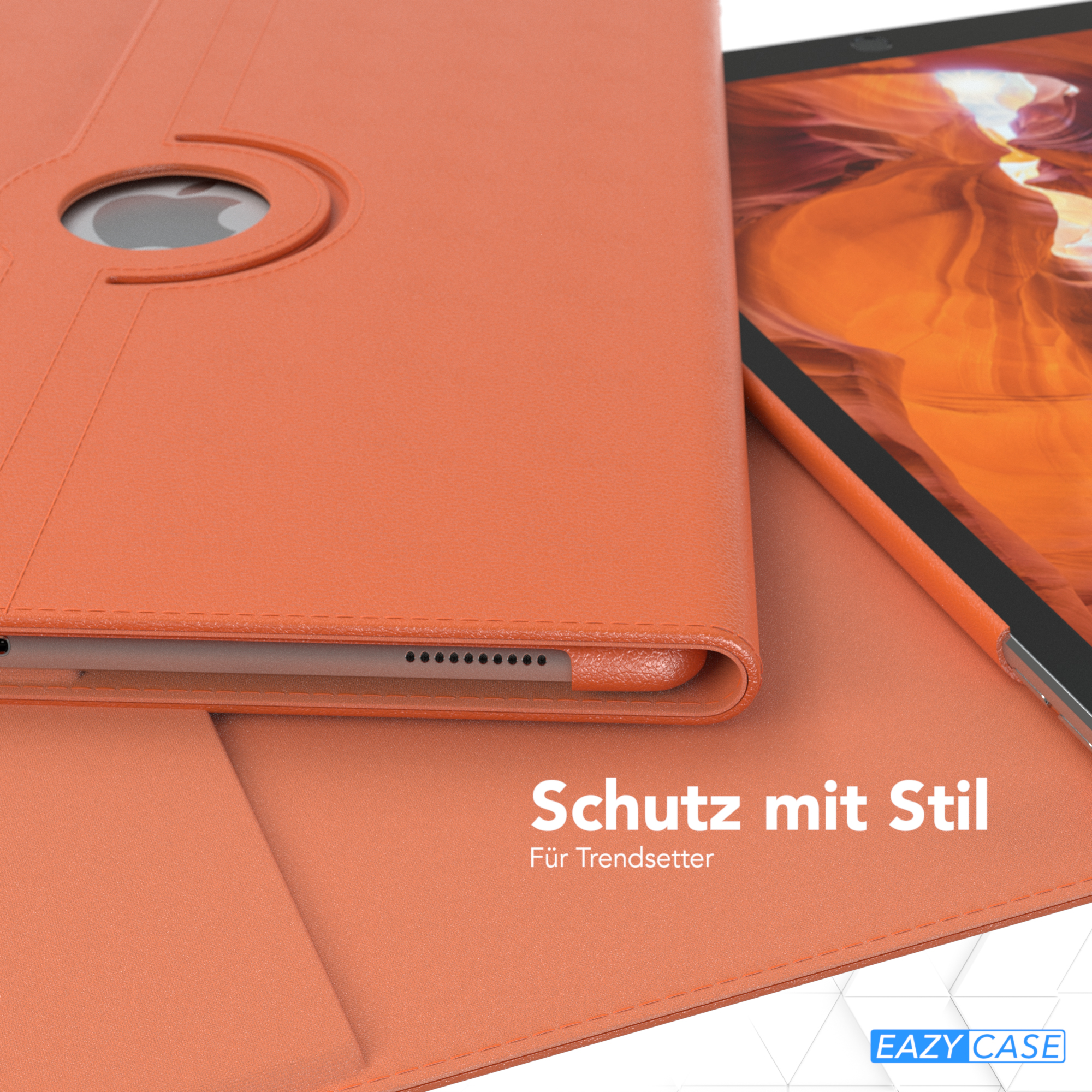Orange Tablet-Hülle mit orangefarbenem Tablet, zeigt einen Teil des Tablets.