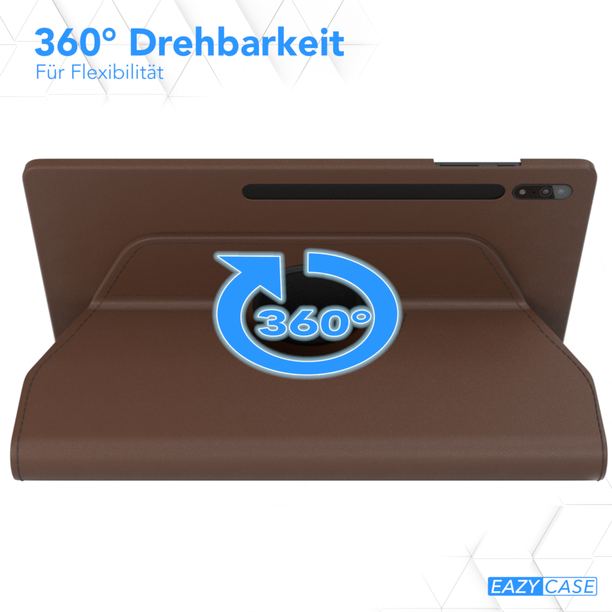 Braune Tablet-Hülle mit einer 360-Grad-Drehfunktion.