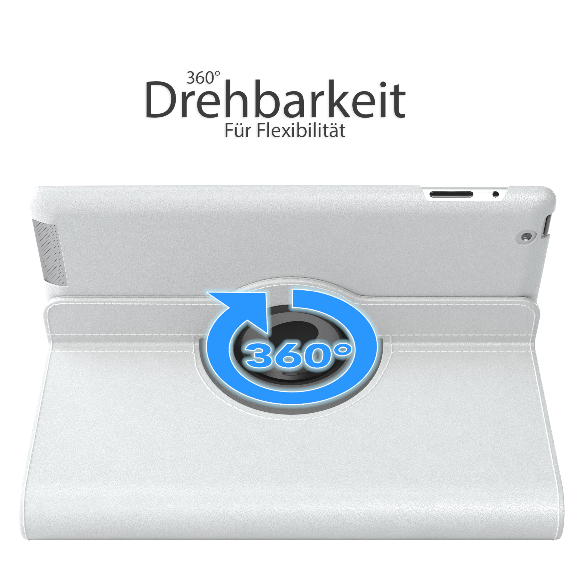 CASE Tablethülle EAZY / Schutzhülle 3 Apple 4 Rotationcase Bookcover iPad Weiß / 2 für Kunstleder, 9.7\
