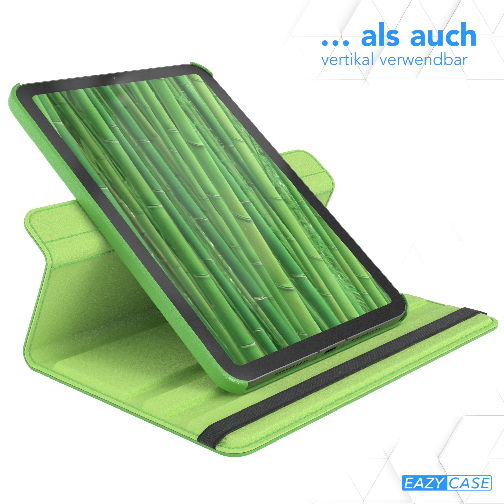 Tablet in grüner Hülle, zum Betrachten aufgestellt.
