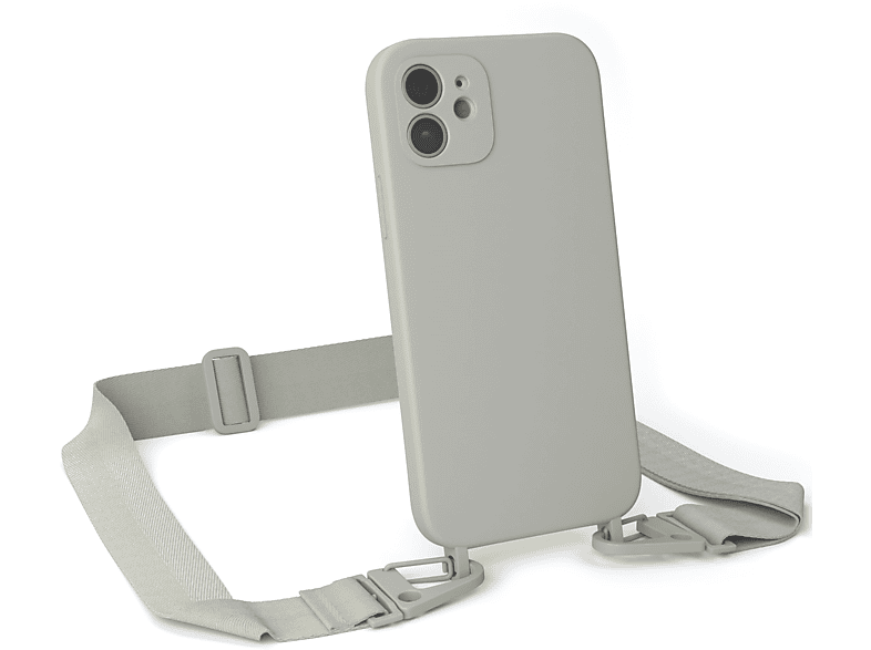 EAZY CASE Umhängetasche, Grau Hülle, / Karabiner / Premium Kette mit Breit 12 Beige Handy 12 Apple, Silikon iPhone Taupe Pro