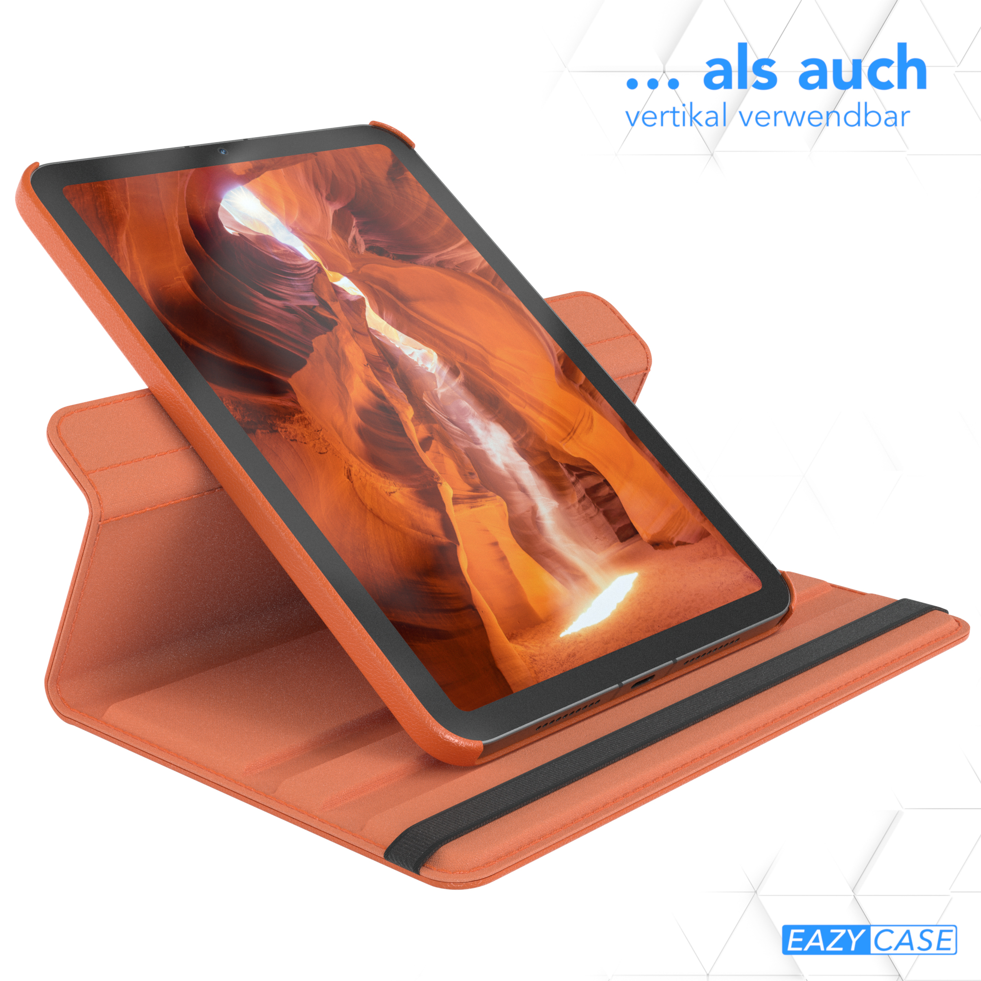 Tablet in orangefarbenem Case; zeigt eine Canyon-Landschaft.