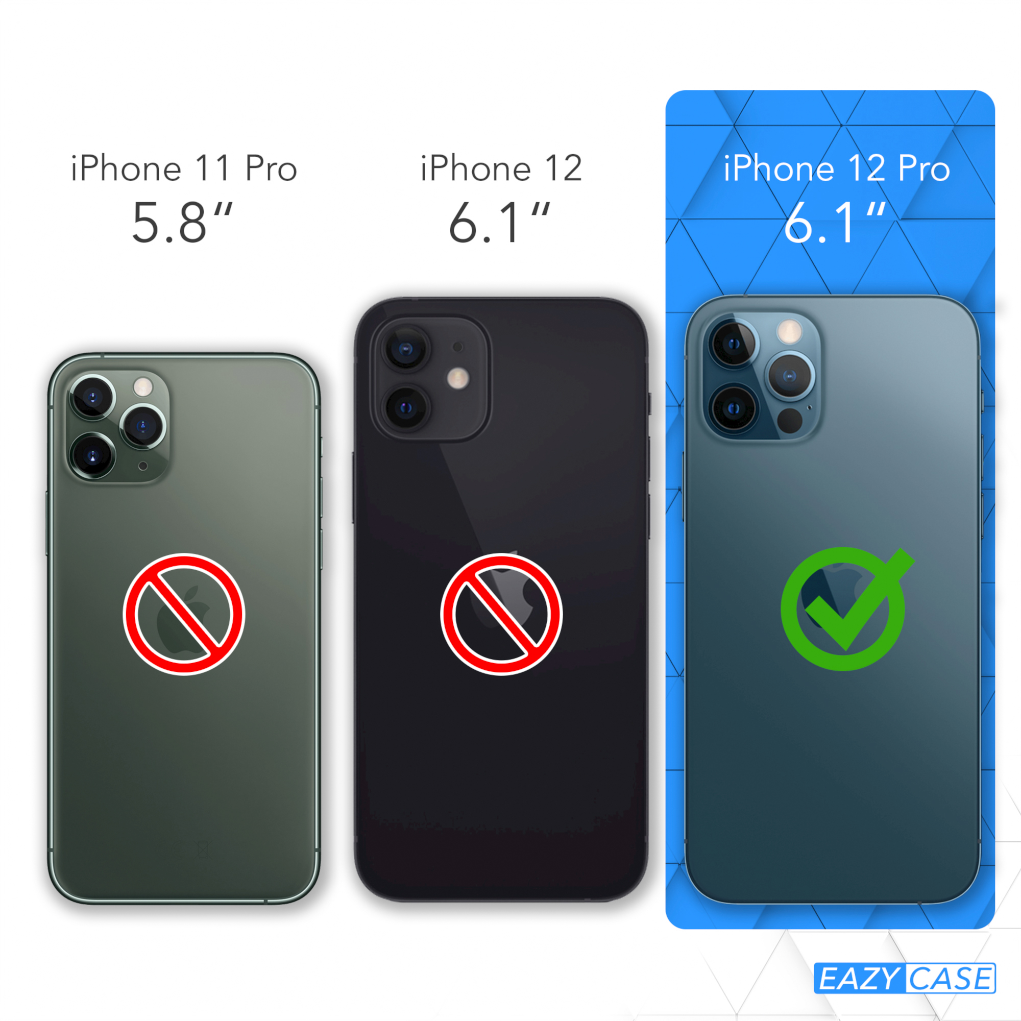 Vergleich von drei iPhones. Nur iPhone 12 Pro ist als korrekt markiert.