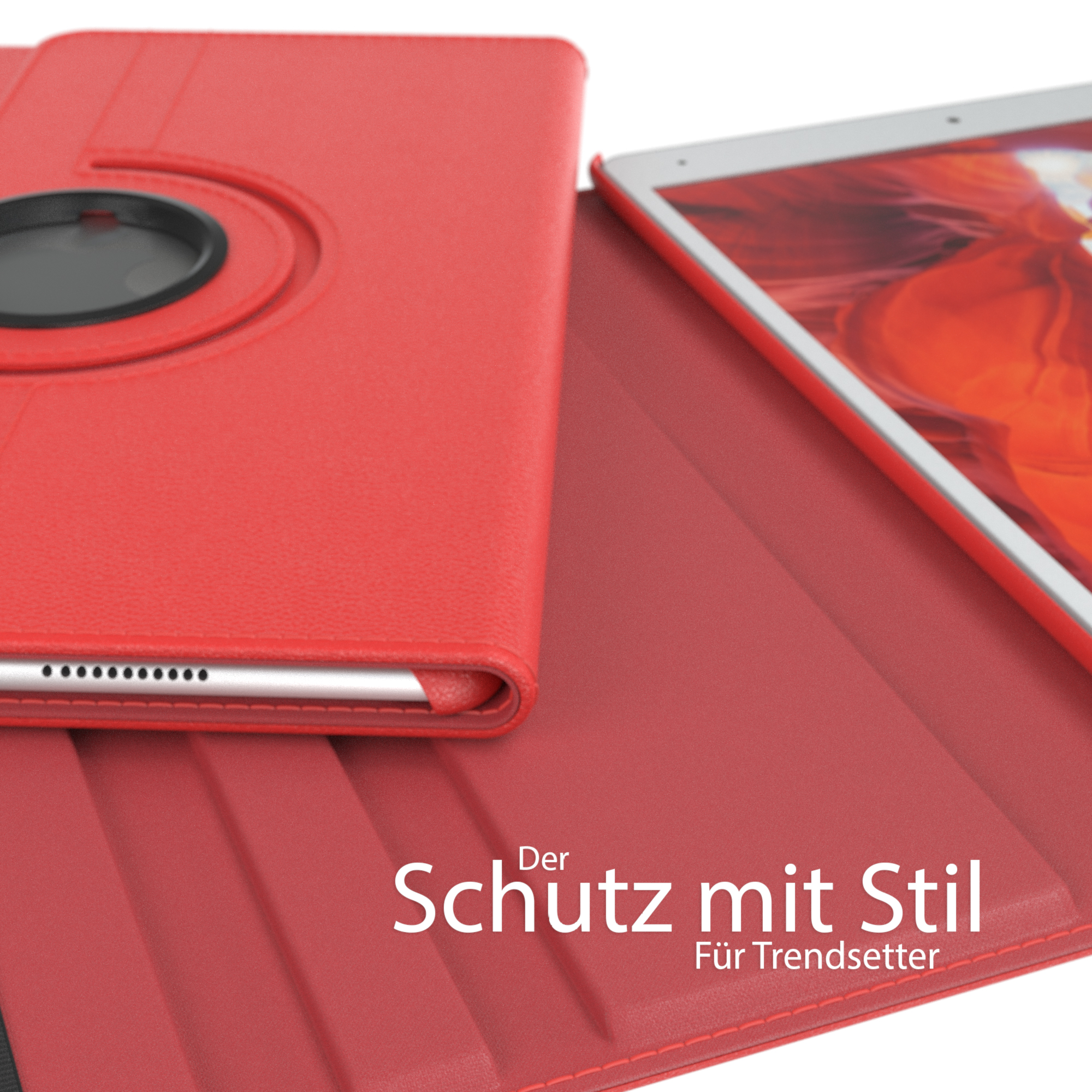 Rote Tablethülle mit Schutzhülle, Text: Der Schutz mit Stil Für Trendsetter.