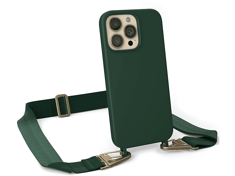 Breit CASE EAZY iPhone Hülle, Karabiner mit Grün Silikon Premium Pro, 13 Dunkel / Handy Umhängetasche, Apple, Kette Gold